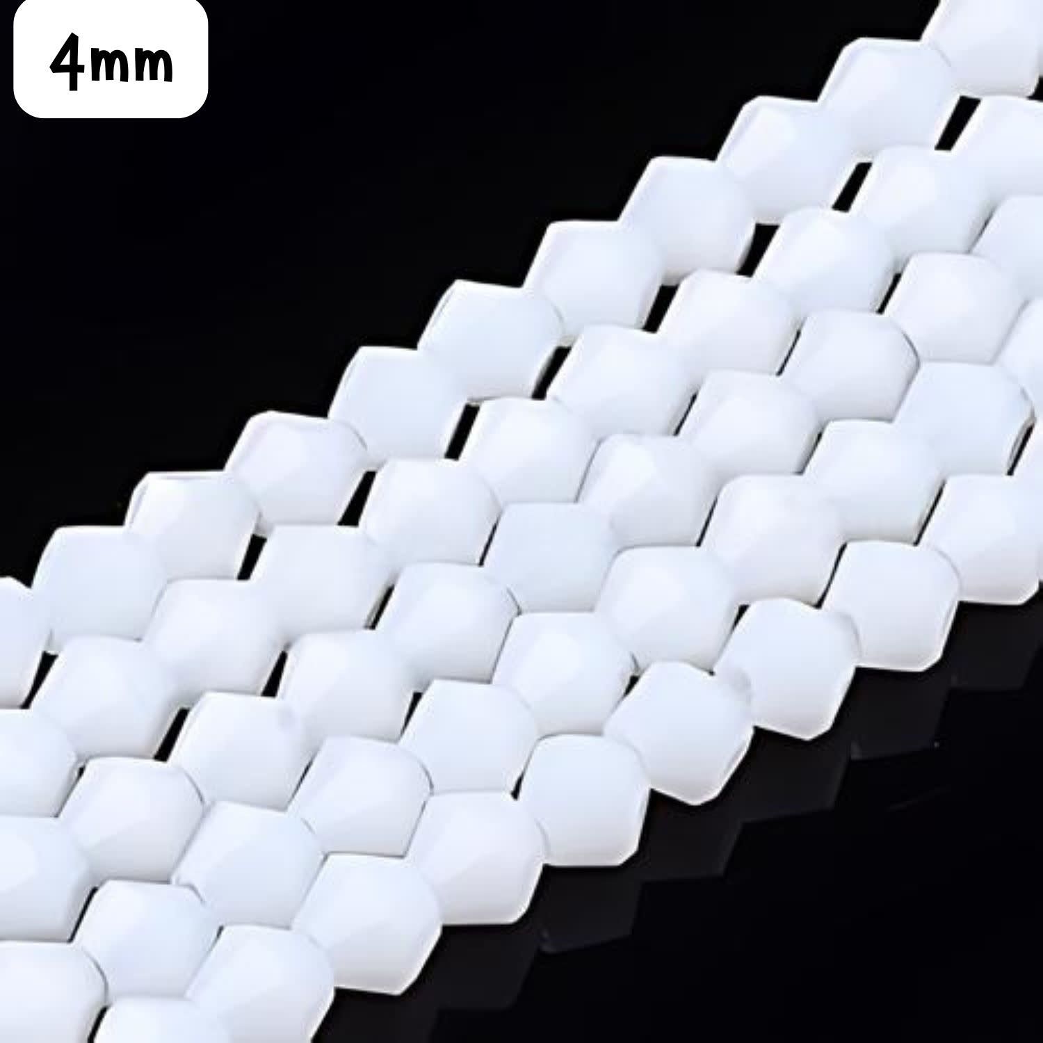 4mm Bicones, Opaque White, Approx 90pcs, Hole 1mm, Glass Beads, 11gms/0.39oz