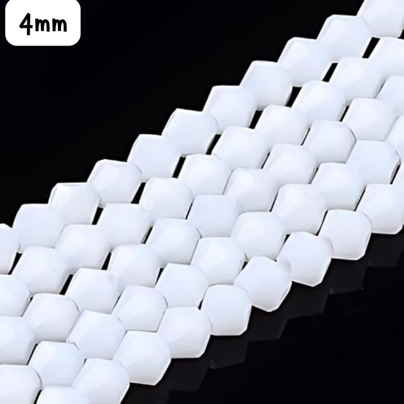 4mm Bicones, Opaque White, Approx 90pcs, Hole 1mm, Glass Beads, 11gms/0.39oz