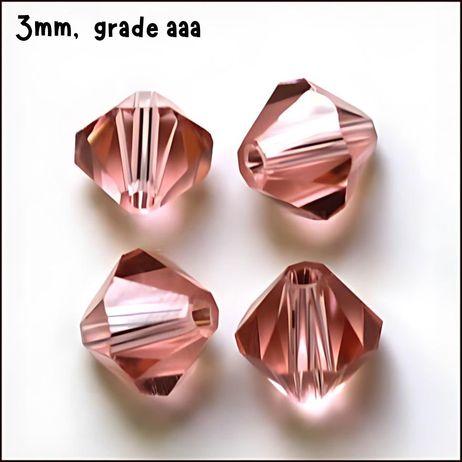 3mm Bicones, Flamingo Pink, Approx 100pcs, Hole 0.7mm, Grade AAA, Glass Beads, 3gms/0.11oz