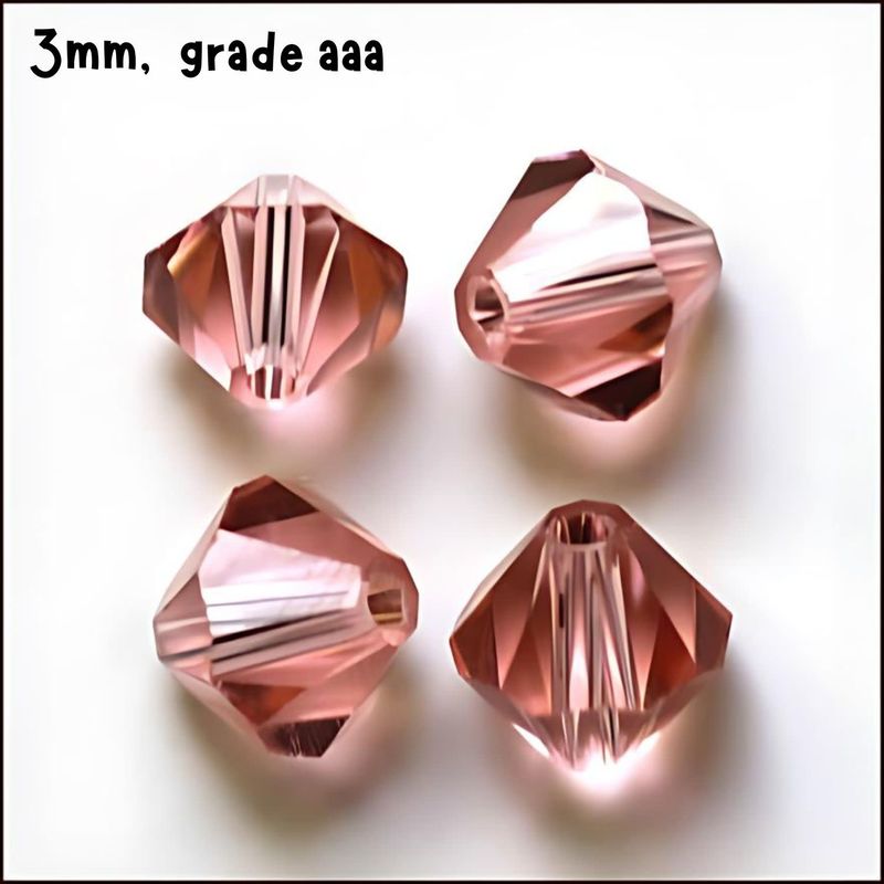 3mm Bicones, Flamingo Pink, Approx 100pcs, Hole 0.7mm, Grade AAA, Glass Beads, 3gms/0.11oz