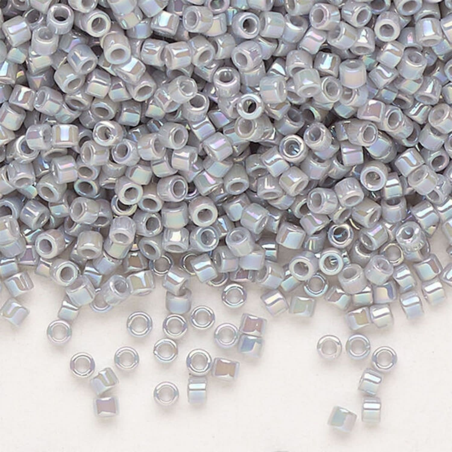 #11 Delica Seed Beads, Opaque Ghost Grey Ab/Rainbow, DB1579-TB, Approx 1440 Beads, 1 two inch tube, 7.2 grams