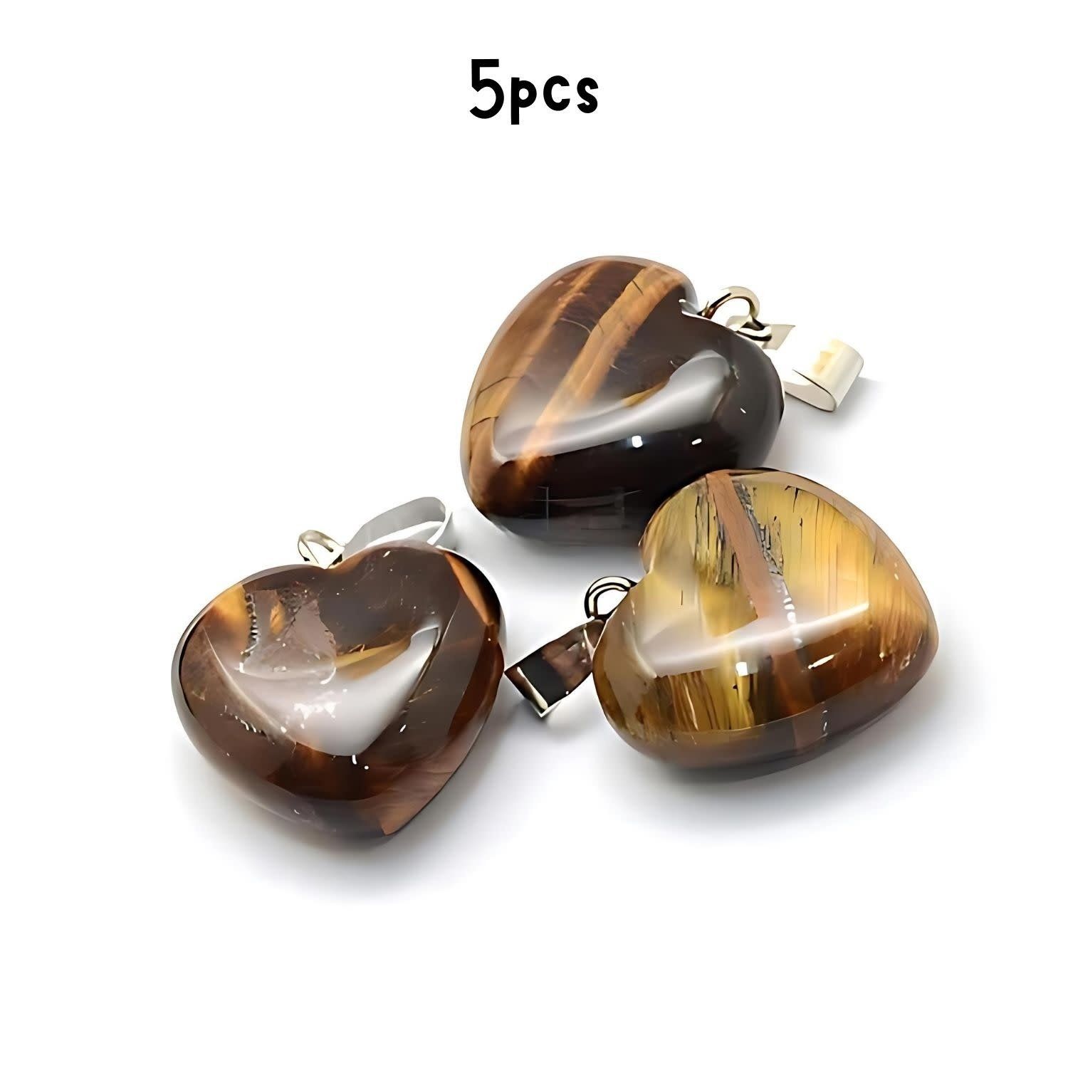Gemstone Heart Tiger Eye, 5pcs, 18x15x8mm,  Hole 2x7mm, Charms/Pendants, 15gms/0.53oz
