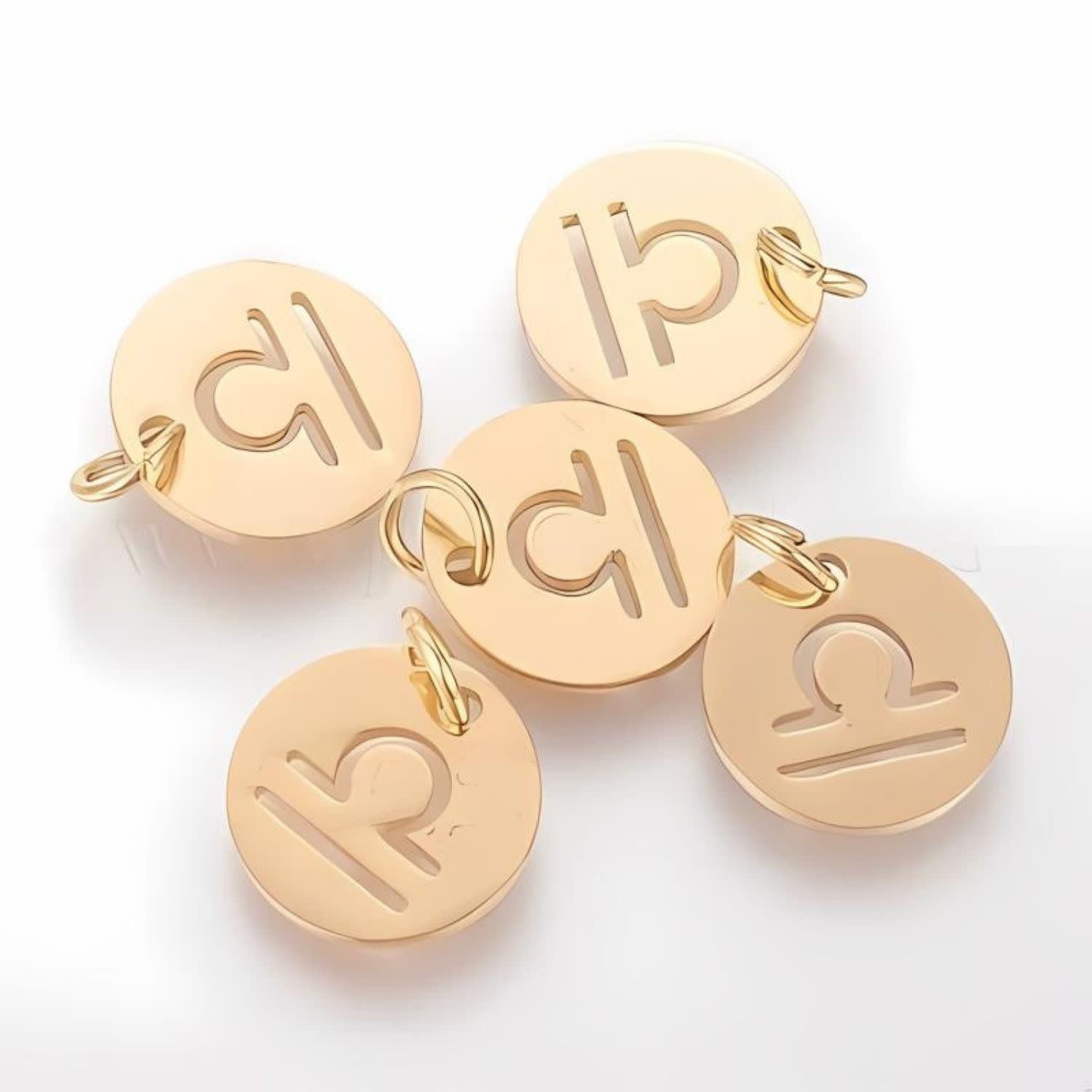 Gp Libra Stainless Steel, 5pcs, 12x1mm, 5x0.8mm Jumprings, 2mm Hole, Zodiac Charms/Pendants, 5gms/0.18oz