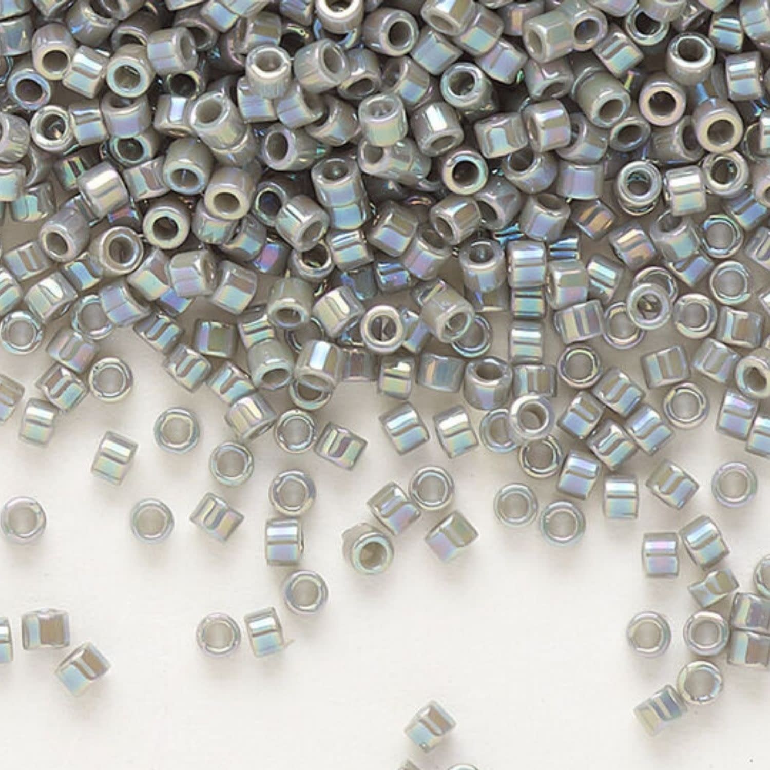 #11 Delica Seed Beads, Opaque Grey Ab/Rainbow, DB168-TB, Approx 1440 Beads, 1 two inch tube, 7.2 grams