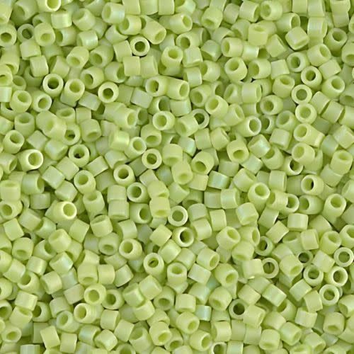 #11 Delica Seed Beads, Matte Opaque Chartreuse Green Ab/Rainbow, DB876-TB, Approx 1440 Beads, 1 two inch tube, 7.2 grams