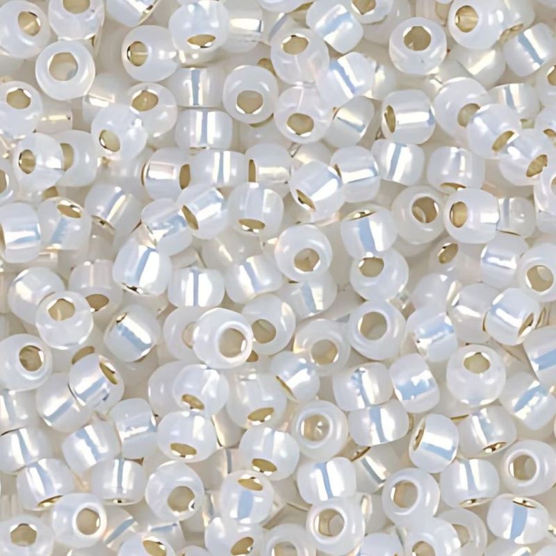 #8 Miyuki Seed Beads - Silver Lined Gilt White Opal, 8-9551-TB, Approx 858 Beads/22 Grams, 1 five inch tube