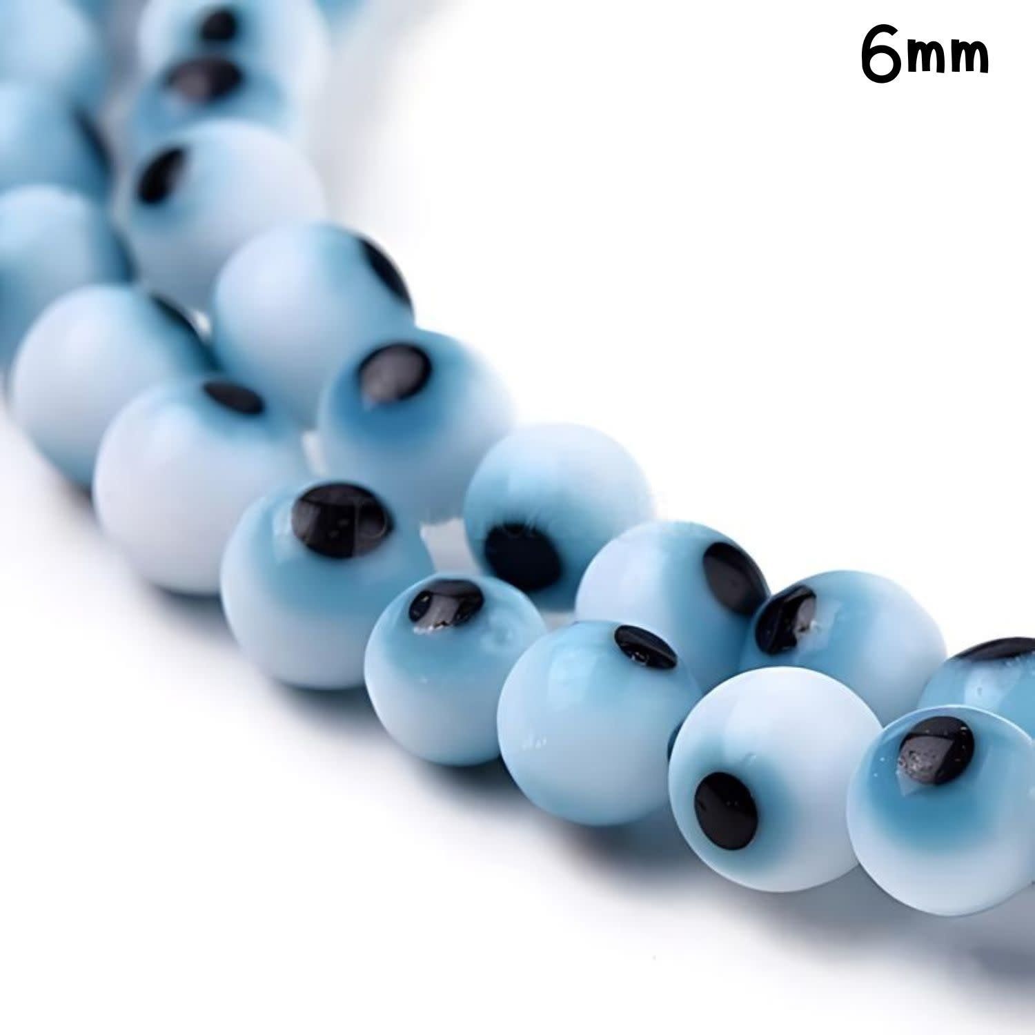 6mm Protection Beads, Approx 64pcs, 14&quot; Strand, White, Hole 1mm, Lampwork Glass Beads, 21gms/0.74oz