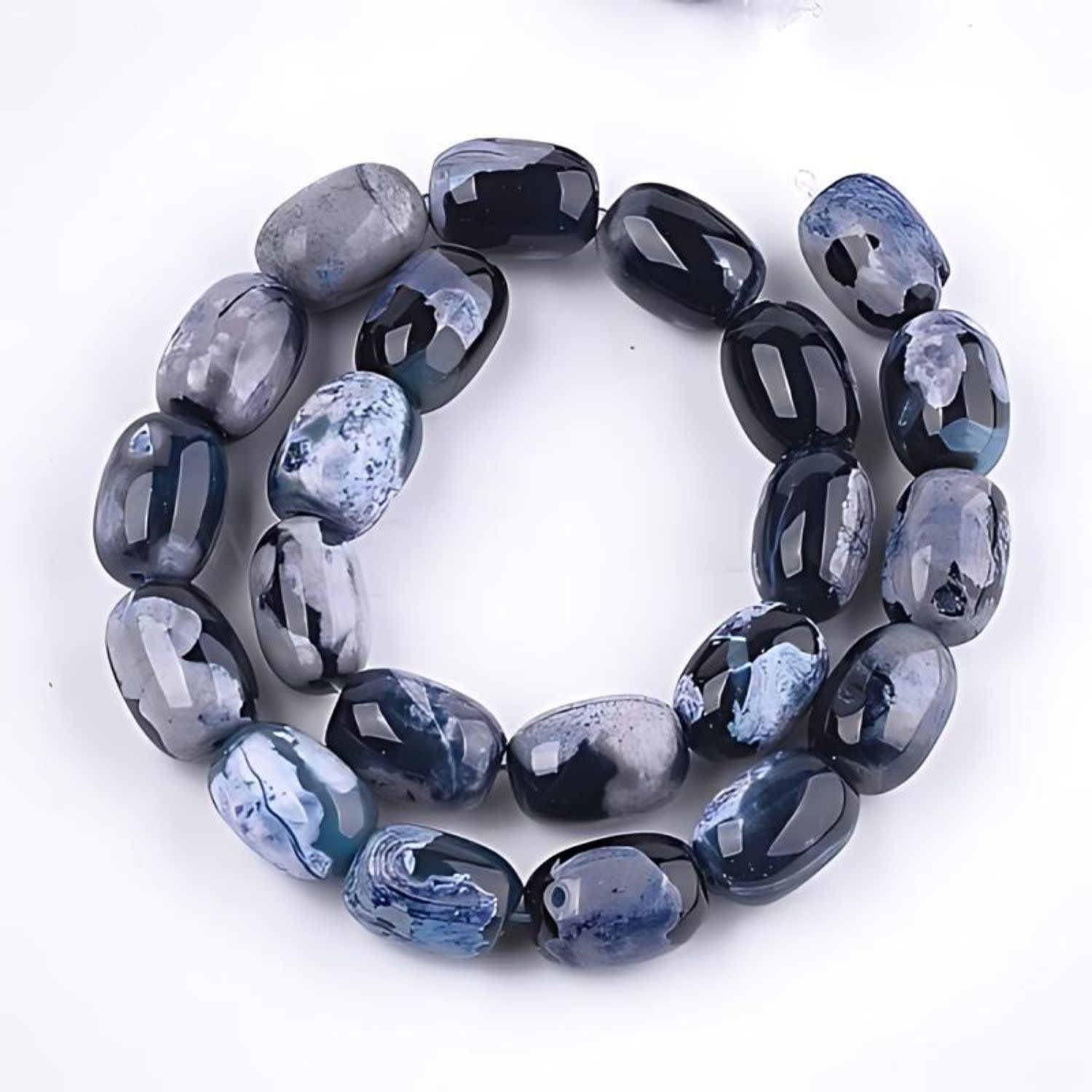 17x13mm Fire Crack Agate, Royal Blue, 15&#39;&#39; Strand, 22 Beads, Barrel, Dyed, 1mm Hole, Gemstones, 3.81oz