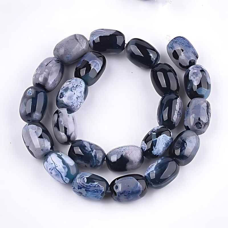 17x13mm Fire Crack Agate, Royal Blue, 15&#39;&#39; Strand, 22 Beads, Barrel, Dyed, 1mm Hole, Gemstones, 3.81oz