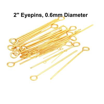 2" GP Stainless Steel Eye Pins/Eyepins, Approx 50pcs, 0.6mm/22 Guage, 2mm Hole, 8gms/0.28oz