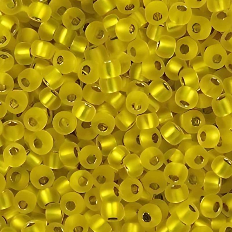 #8 Miyuki Seed Beads - Matte Silver Lined Yellow, 8-96F-TB, Approx 858 Beads/22 Grams, 1 five inch tube