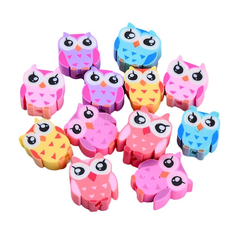 Owls, Approx 50pcs, 9-12x9-10x4-5mm, 1.6mm Hole, Polymer Clay Beads, 19gms/0.67oz