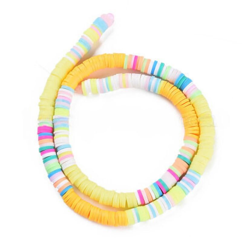 6x1mm Heishi Beads, Orange Yellow Tones, 380-400pcs, 17&quot; Strand, Hole 1.6mm, Polymer Clay, 21gms/0.74oz