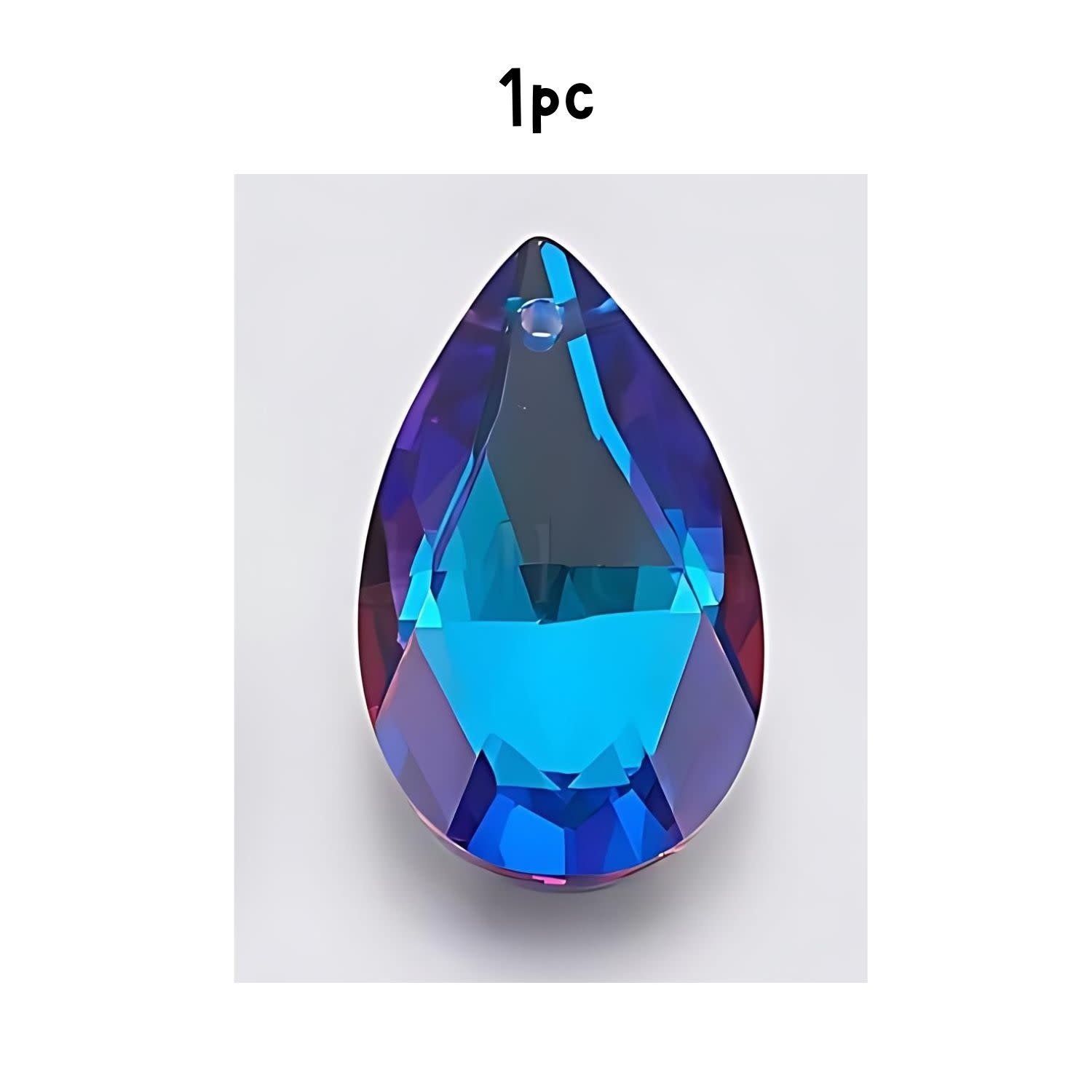 Austrian Crystals Faceted Teardrop, 1pc, 27x16x8mm, bermuda blue, hole 1.6mm, charms/pendants, 6gms/0.21oz