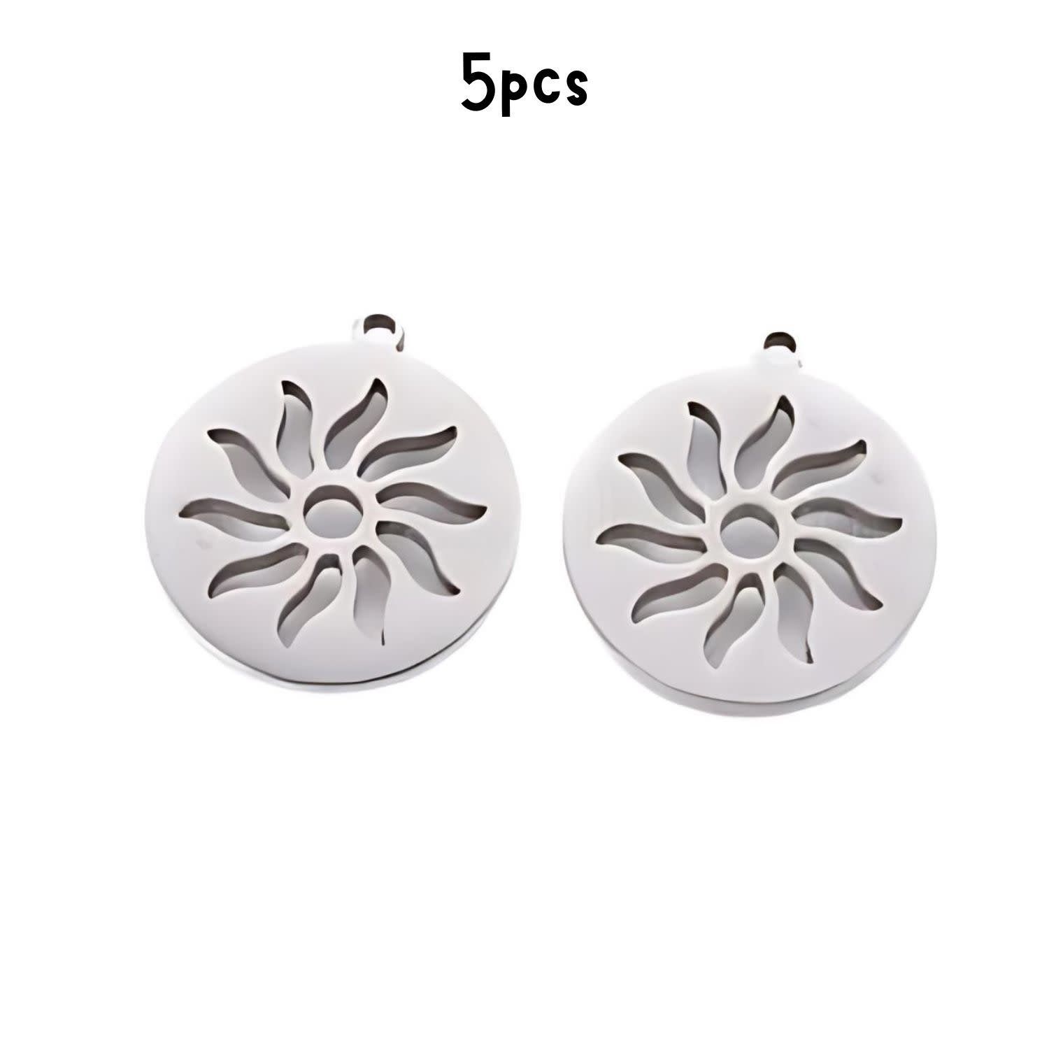 Stainless Steel Sun, 5pcs, 16x18x1.5mm, W/Cut Slots, Hole 1.2mm, Charms/Pendants, 10gms/0.35oz