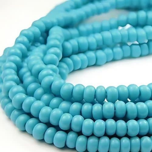 #6 Czech Seed Beads, Opaque Blue Turquoise, 6 Strands, Approx 1090 Beads, 4x3.5mm, 74gms/2.61oz