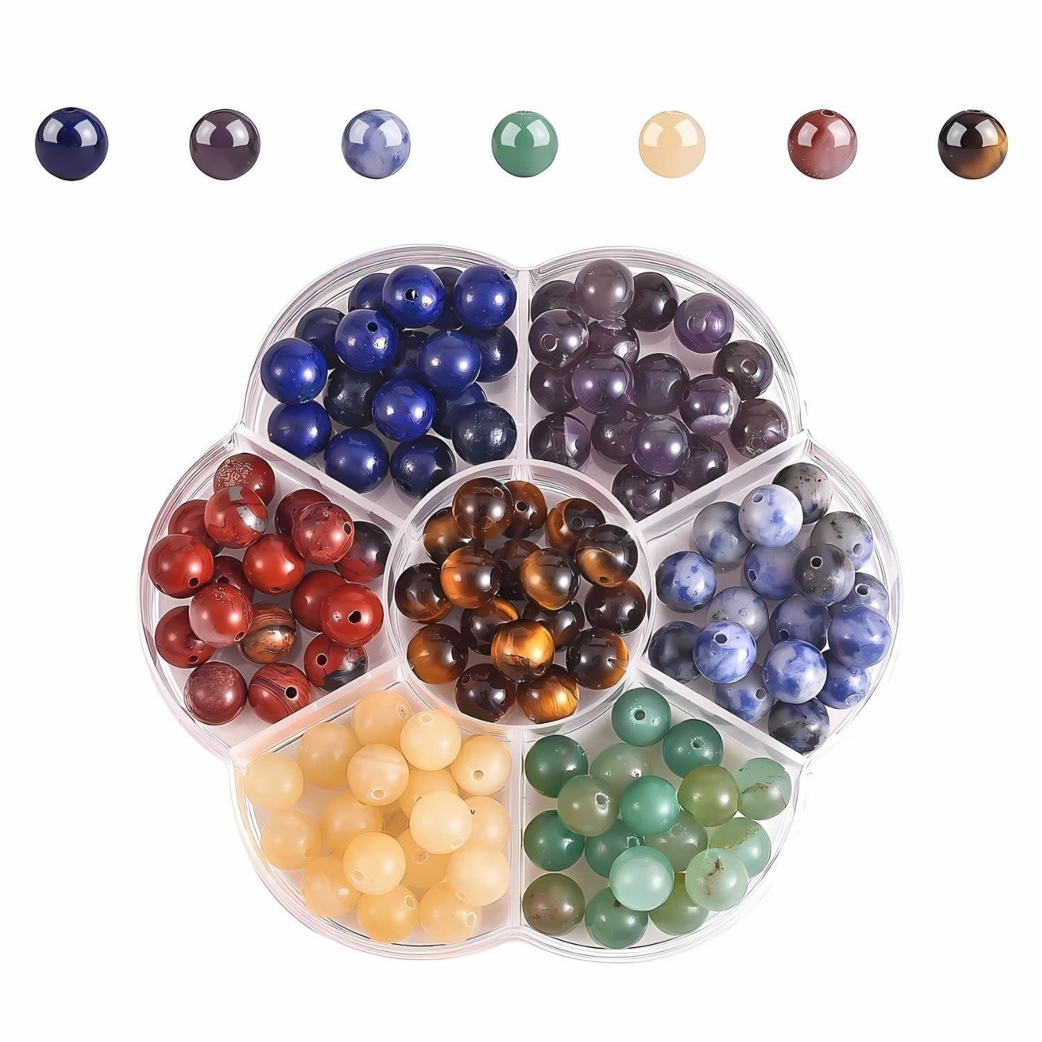 8mm Chakra Beads, Approx 20Pcs Of Each Color/140 Beads, 1 Box, 1mm Hole, Gemstones, 5.43oz