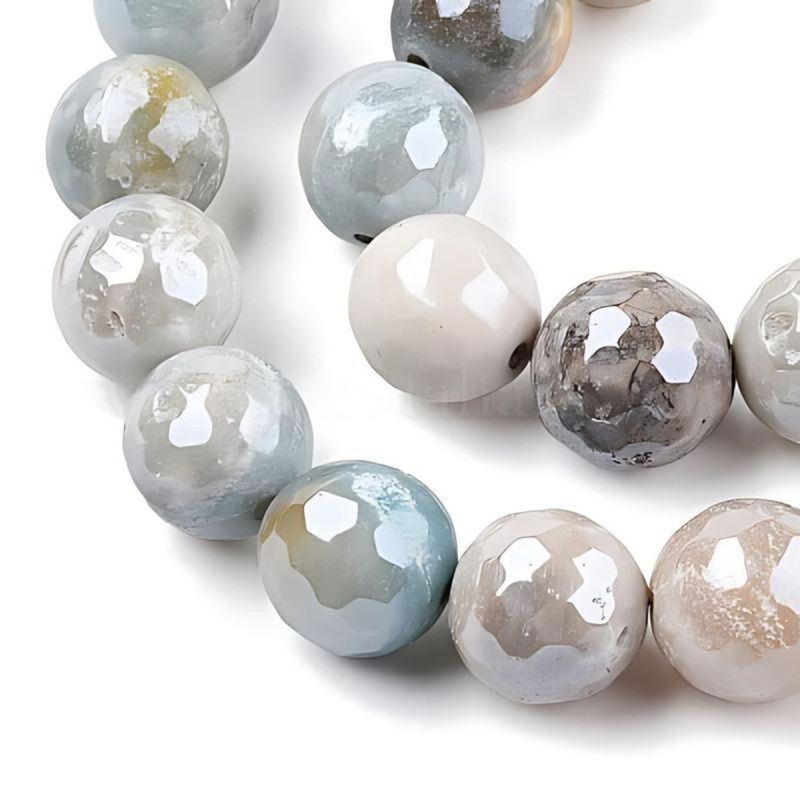 9~10mm Agate, Pearl Luster Plated, Pale Turquoise, 111 Beads, Faceted Round, 1mm Hole, Gemstones 5.40oz