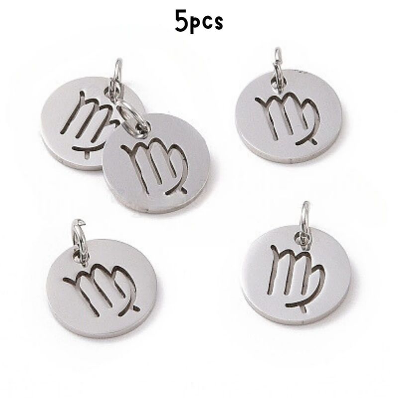 Virgo Stainless Steel, 5pcs, 12x1mm, 5x0.8mm Jumprings, 2mm Hole, Zodiac Charms/Pendants, 5gms/0.18oz