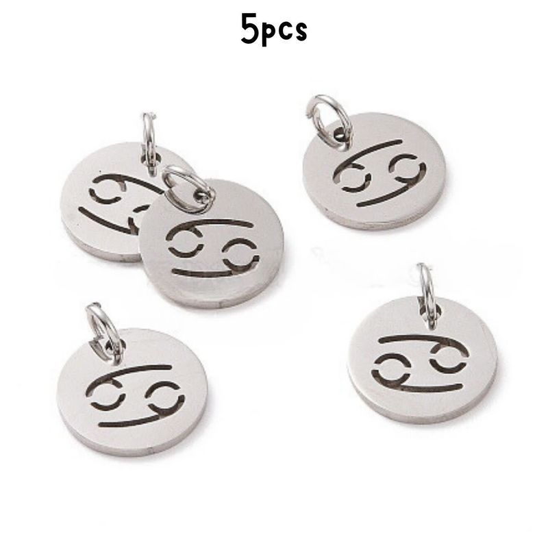 Cancer Stainless Steel, 5pcs, 12x1mm, 5x0.8mm Jumprings, 2mm Hole, Zodiac Charms/Pendants, 5gms/0.18oz