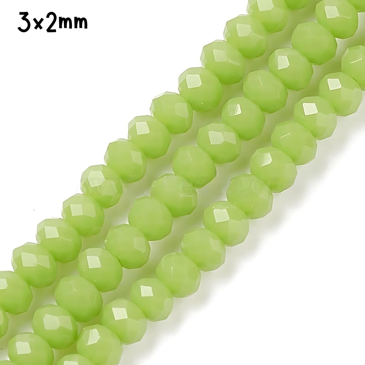 3x2mm Faceted Rondelles, Approx 185pcs, 15&quot; Strand, Opaque Light Olive Green, Hole 0.8mm, Glass Beads, 14gms/0.49oz