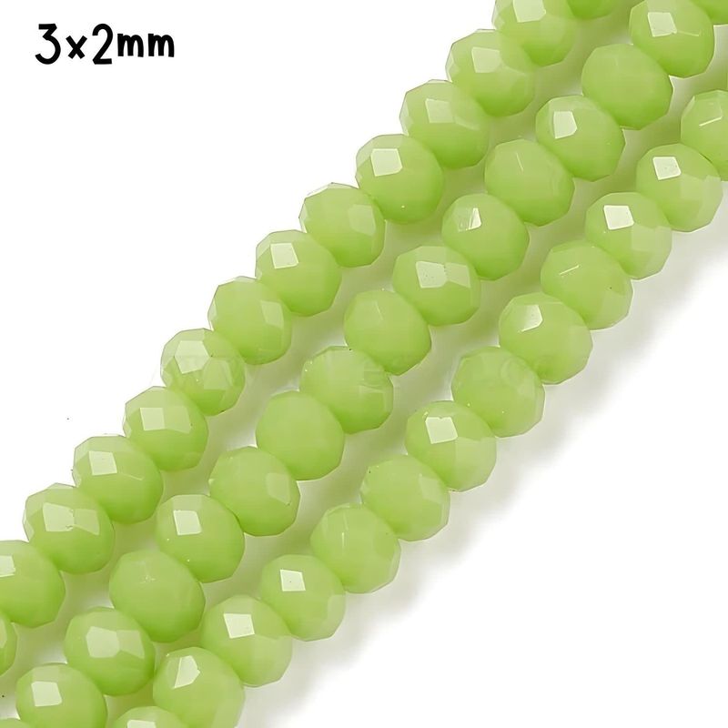 3x2mm Faceted Rondelles, Approx 185pcs, 15&quot; Strand, Opaque Light Olive Green, Hole 0.8mm, Glass Beads, 14gms/0.49oz