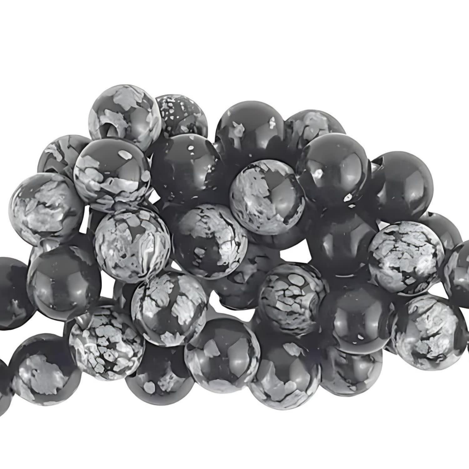 10mm Snowflake Obsidian, 7.5&#39;&#39; Strand, 18 Beads, Round, Natural, 1mm Hole, Gemstones, 33gms/1.16oz