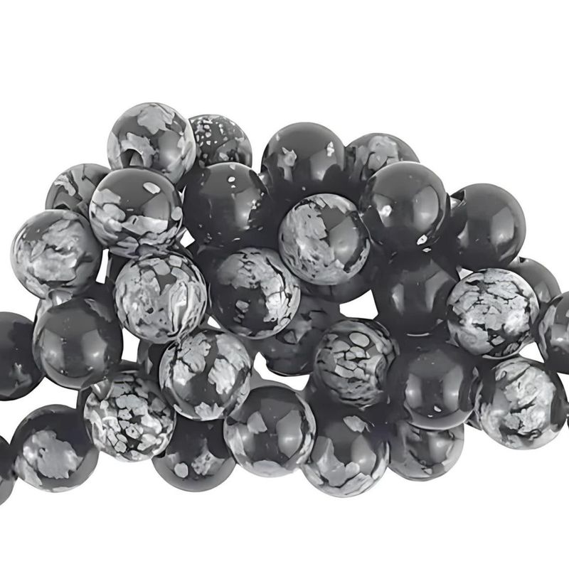 10mm Snowflake Obsidian, 7.5&#39;&#39; Strand, 18 Beads, Round, Natural, 1mm Hole, Gemstones, 33gms/1.16oz