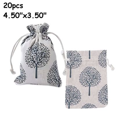 5.5''x4'' Drawstring Pouches/Bags, 20pcs, Grey Tree Of Life On Off White, Polyester, 200gms/7.06oz