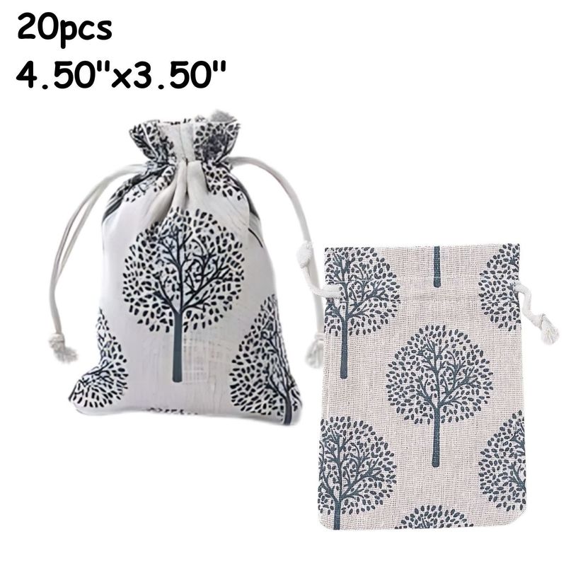 5.5&#39;&#39;x4&#39;&#39; Drawstring Pouches/Bags, 20pcs, Grey Tree Of Life On Off White, Polyester, 200gms/7.06oz