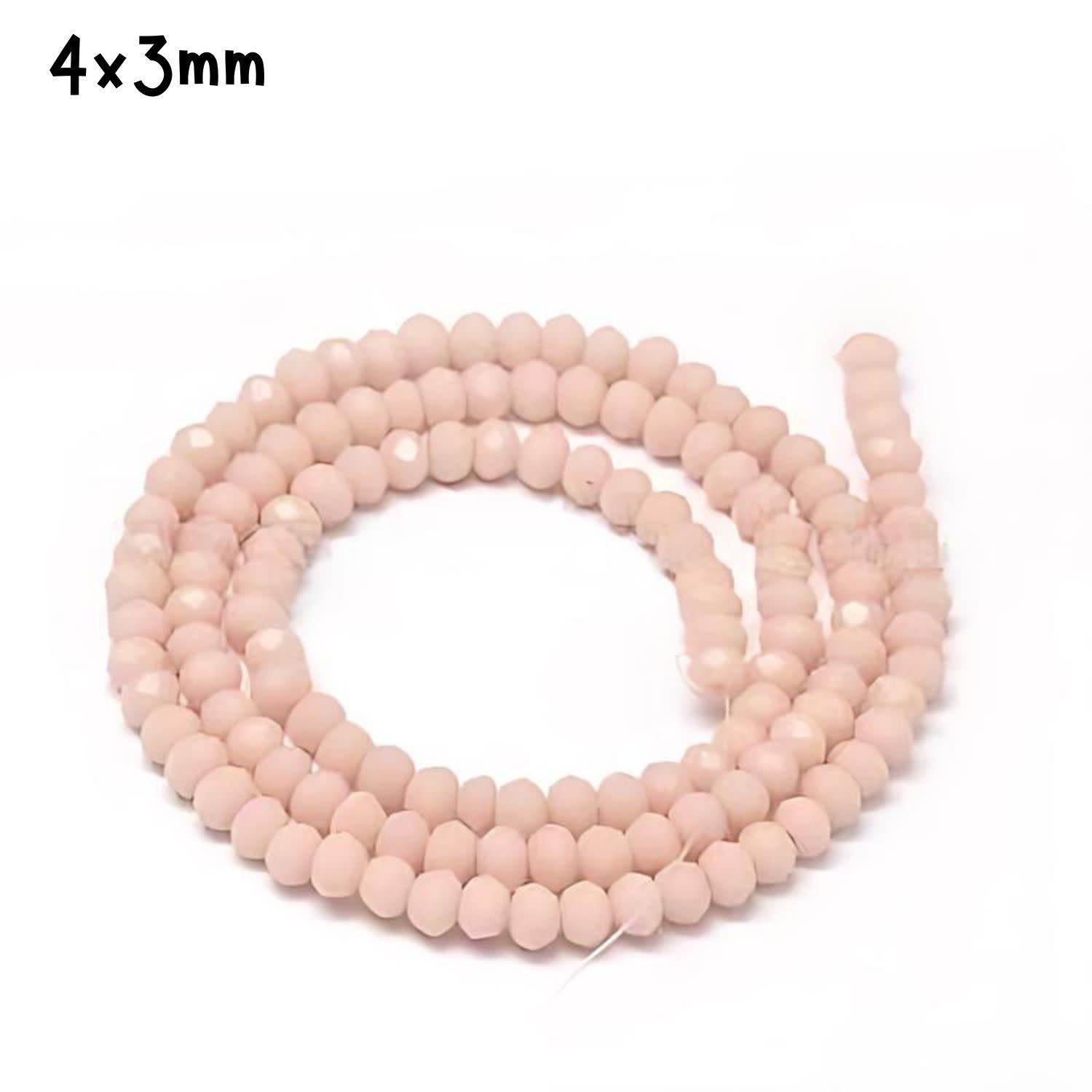 4x3mm Faceted Rondelles, Approx 125pcs, 15&quot; Strand, Opaque Peach Puff, Hole 1mm, Glass Beads, 12gms/0.42oz
