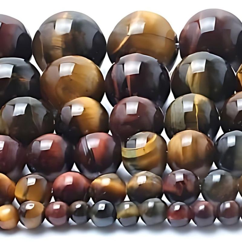 6mm Mixed Tiger Eye, 15.5&quot; Strand, 64 Beads, Round, Dyed/Heated, 1mm Hole, Gemstones, 0.88oz