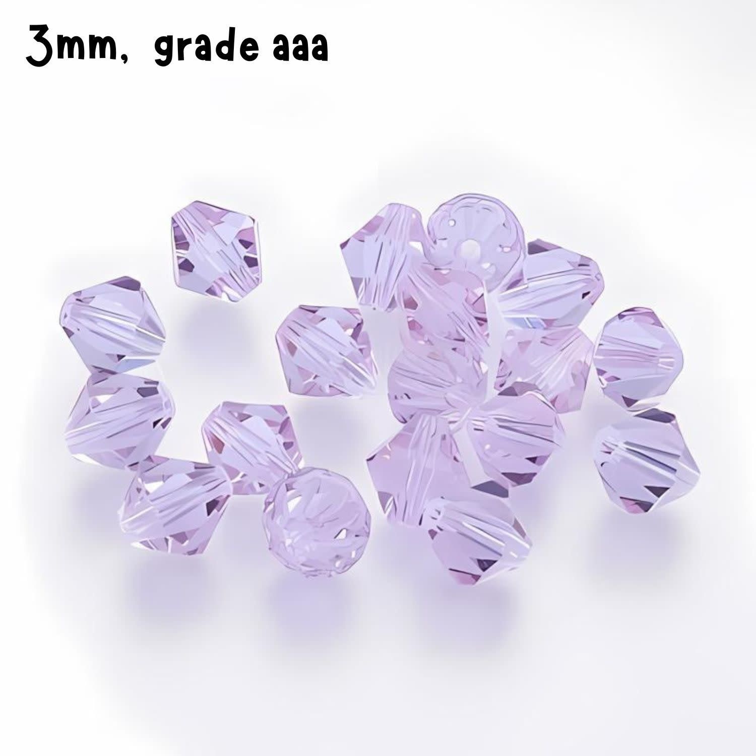 3mm Bicones, Lilac, Approx 100pcs, Hole 0.7mm, Grade AAA, Glass Beads, 3gms/0.11oz