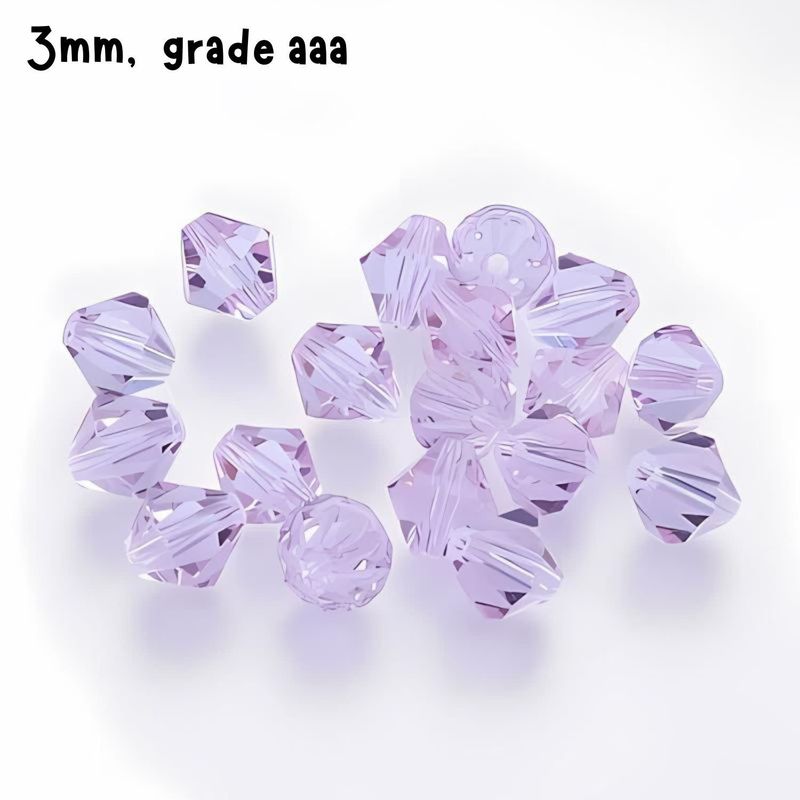 3mm Bicones, Lilac, Approx 100pcs, Hole 0.7mm, Grade AAA, Glass Beads, 3gms/0.11oz