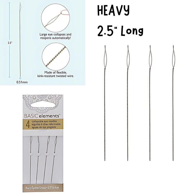 2.5&quot; Heavy Collapsible Eye Beading Needles, 0.51mm Diameter, 4Pcs, 3gms/0.11oz