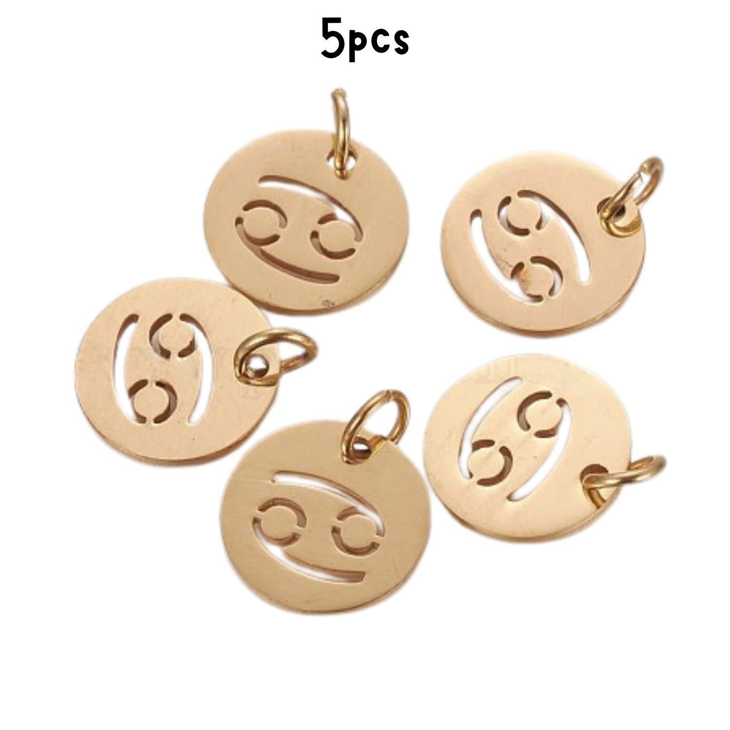 Gp Cancer Stainless Steel, 5pcs, 12x1mm, 5x0.8mm Jumprings, 2mm Hole, Zodiac Charms/Pendants, 5gms/0.18oz