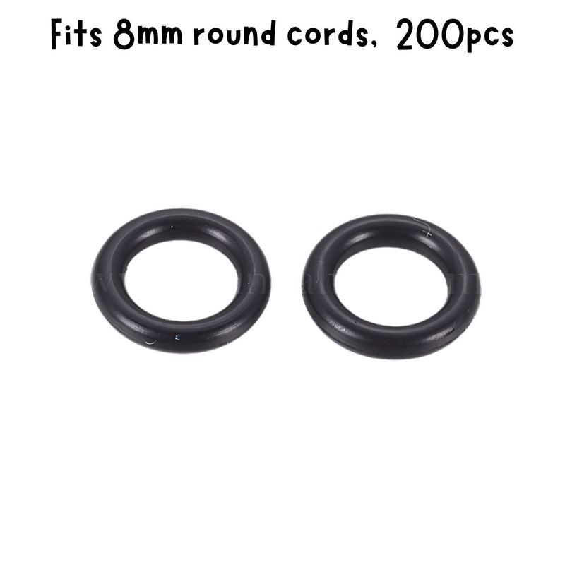 10mm Black Rubber Donut Spacers, Approx 200pcs, 1.9mm Thick, ID 6.2mm, Fits 8mm Cords, 27gms/0.95oz