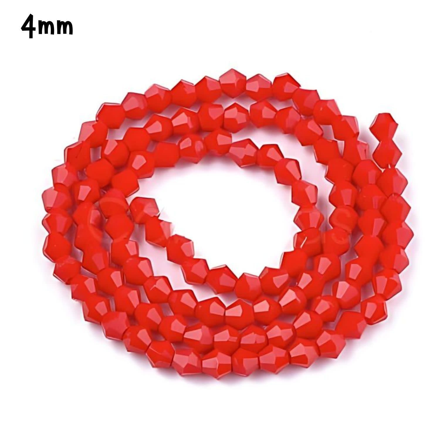 4mm Bicones, Opaque Red, Approx 90pcs, Hole 1mm, Glass Beads, 11gms/0.39oz