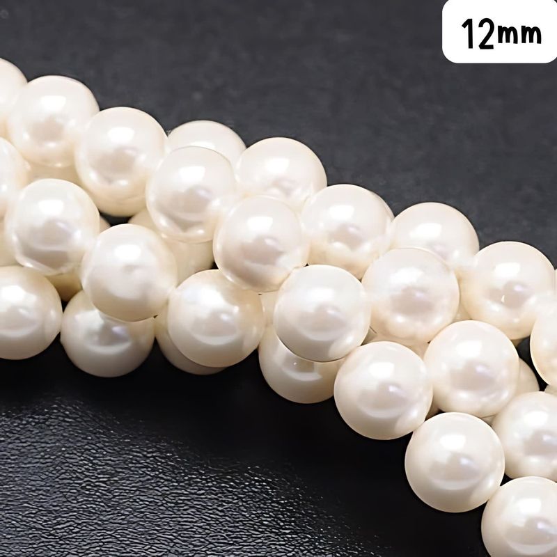 12mm Shell Pearls Round, Approx 32Pcs, 16&quot; Strand, White, Hole 1mm, 91gms/3.21oz