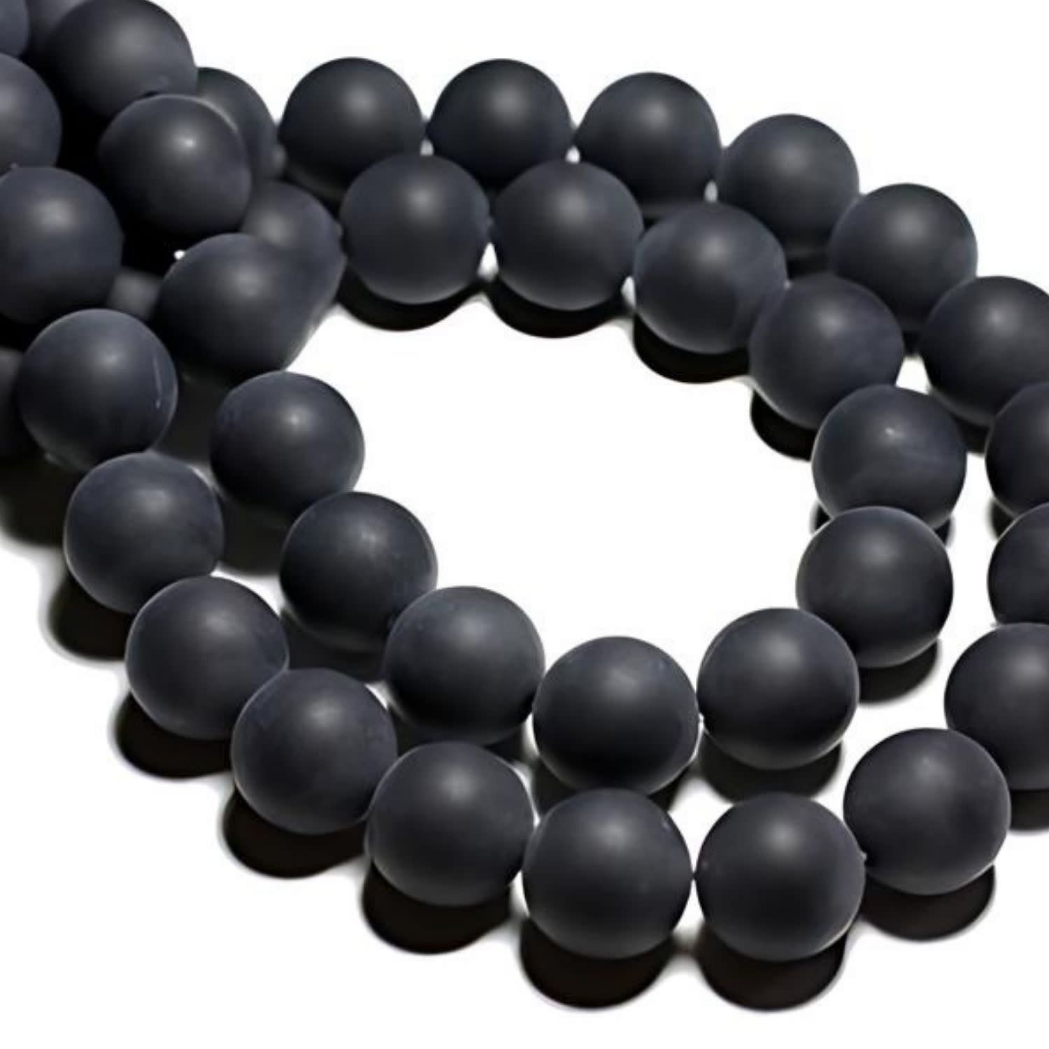 8mm Frosted Black Agate, 15&#39;&#39; Strand, 48 Beads, Round, Dyed/Heated, 1mm Hole, Gemstones, 1.3oz