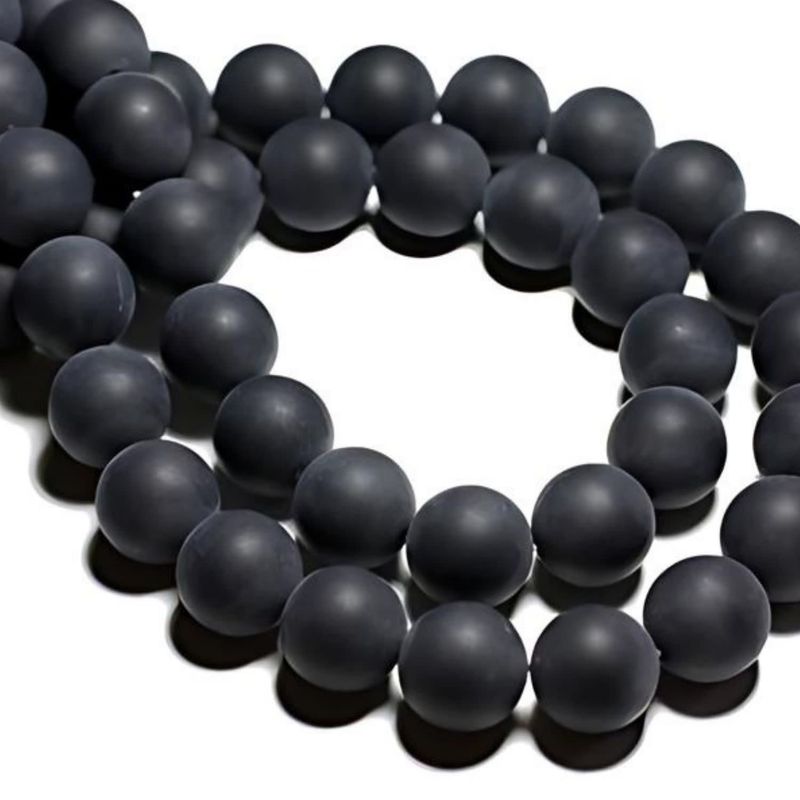 8mm Frosted Black Agate, 15&#39;&#39; Strand, 48 Beads, Round, Dyed/Heated, 1mm Hole, Gemstones, 1.3oz
