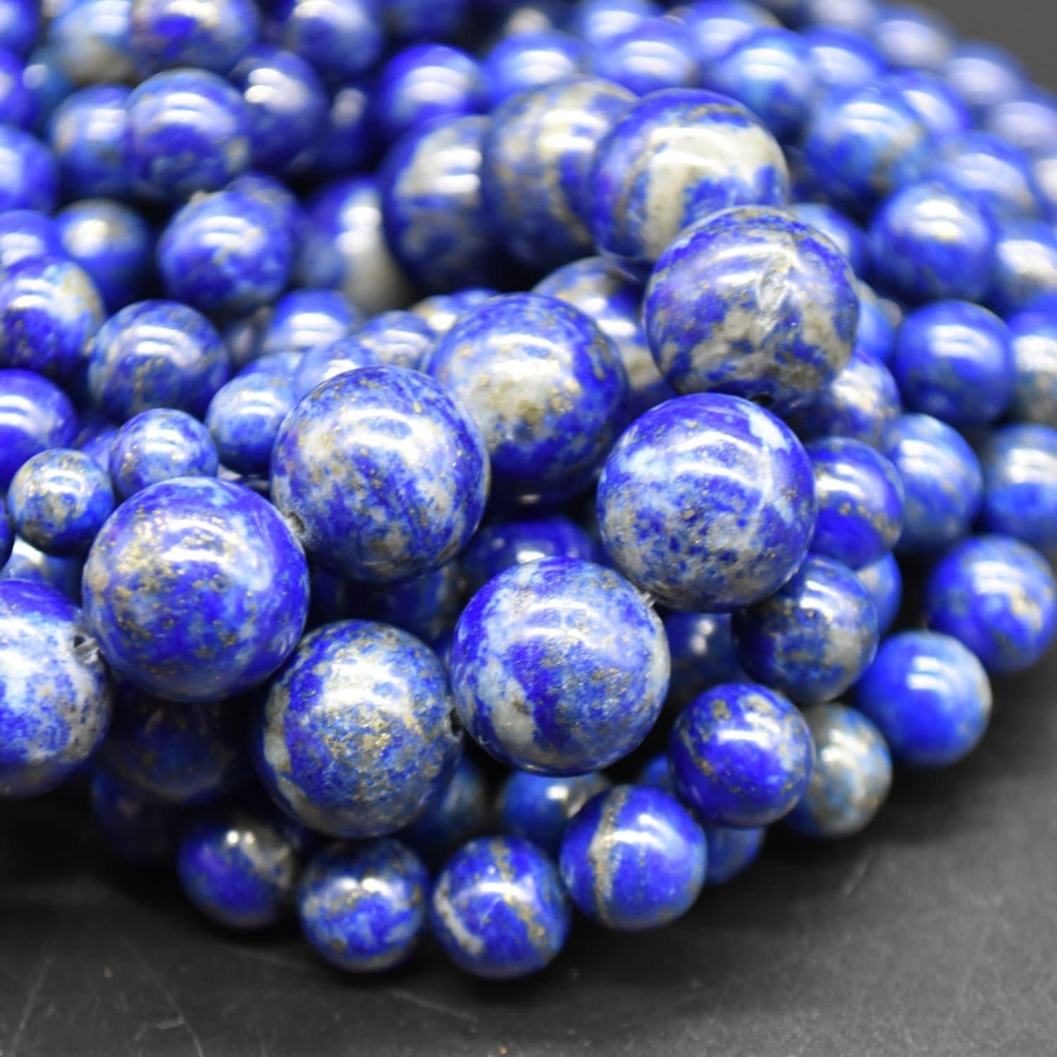 10mm Lapis Lazuli, 15&#39;&#39; Strand, 38 Beads, Round, Natural, 1mm Hole, Gemstones, 2.29oz