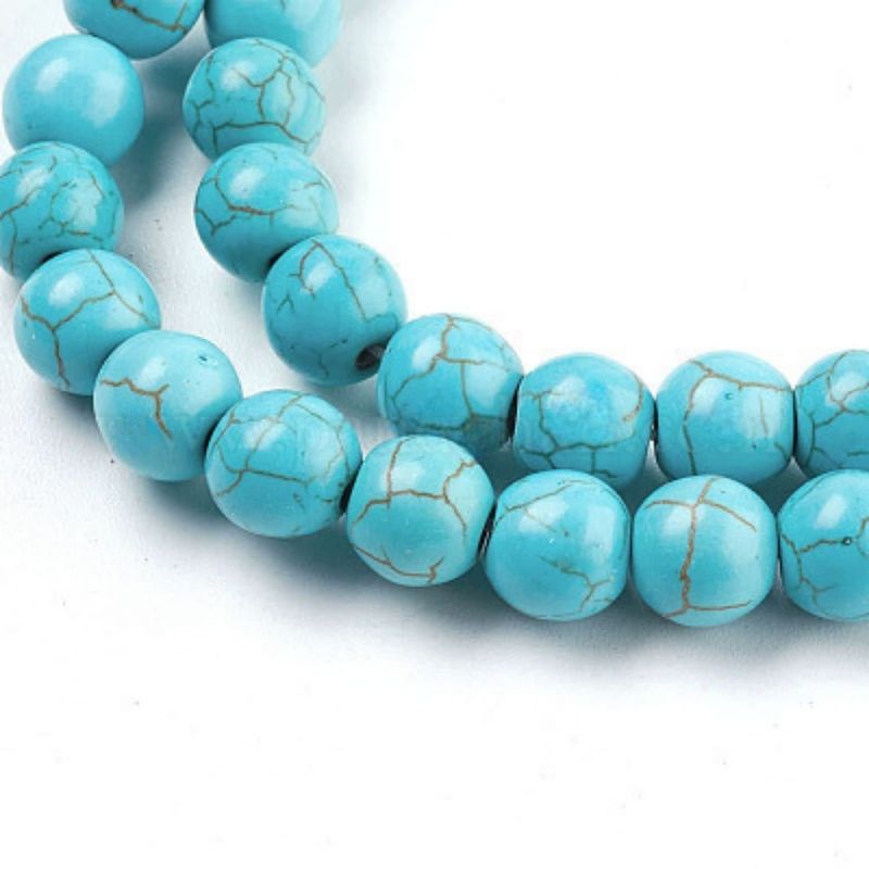 8mm Synthetic Turquoise, 15&#39;&#39; Strand, 50 Beads, Round, 1mm Hole, Gemstones, 32gms/1.13oz
