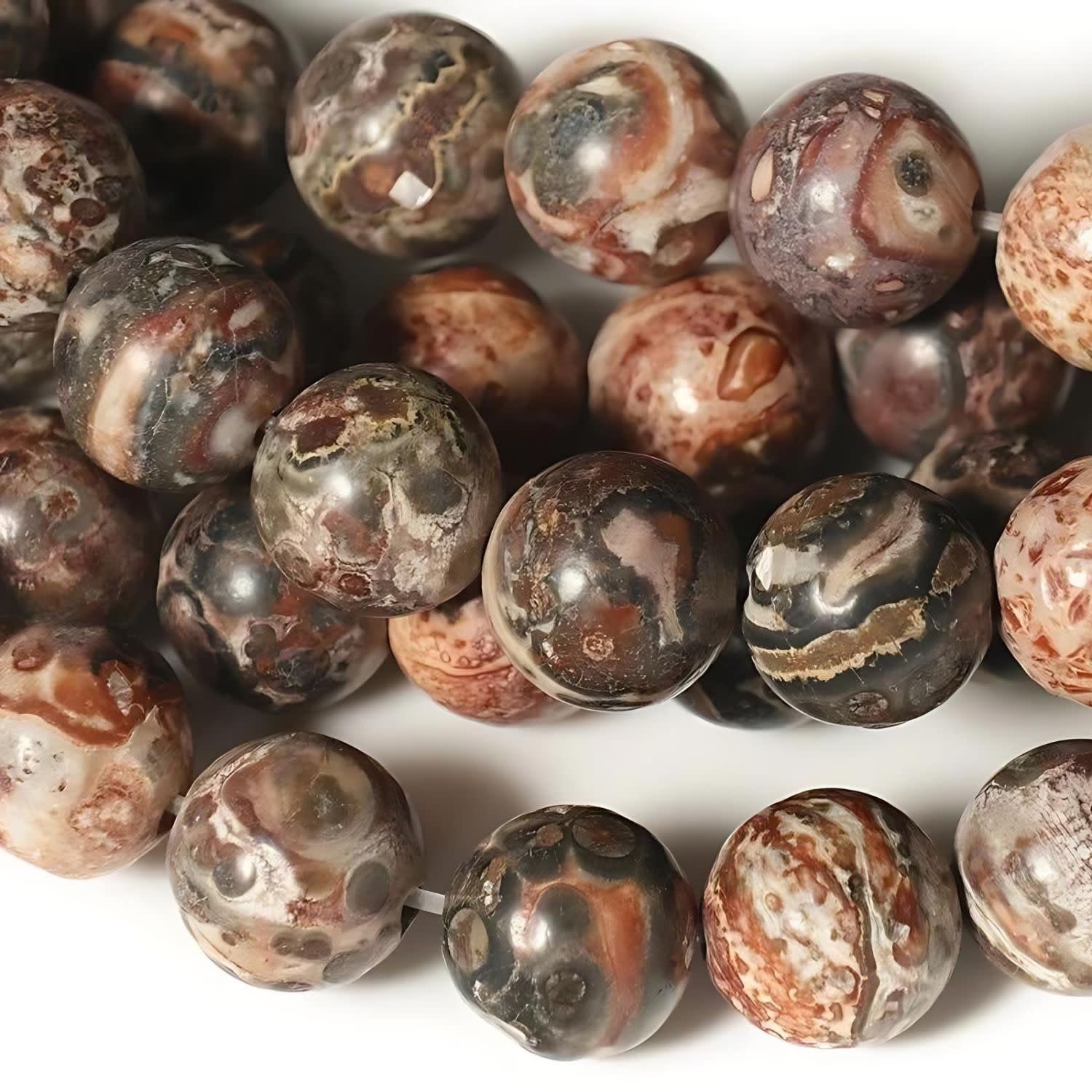 10mm Leopard Skin Jasper, 15.5&#39;&#39; Strand, 40 Beads, Round, Natural, 1mm Hole, Gemstones, 1.79oz