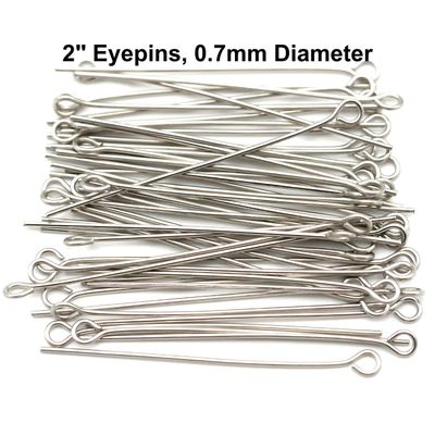 2" Stainless Steel Eye Pins/Eyepins, Approx 100pcs, 0.7mm/21 Guage, 2mm Hole, 18gms/0.64oz
