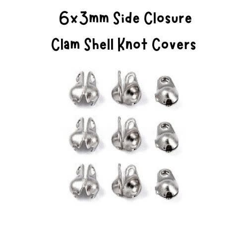 Stainless Steel Side Closure, Approx 50pcs, Clam Shell Knot Covers, Bead Tips, 6x3mm, 22gms/0.78oz