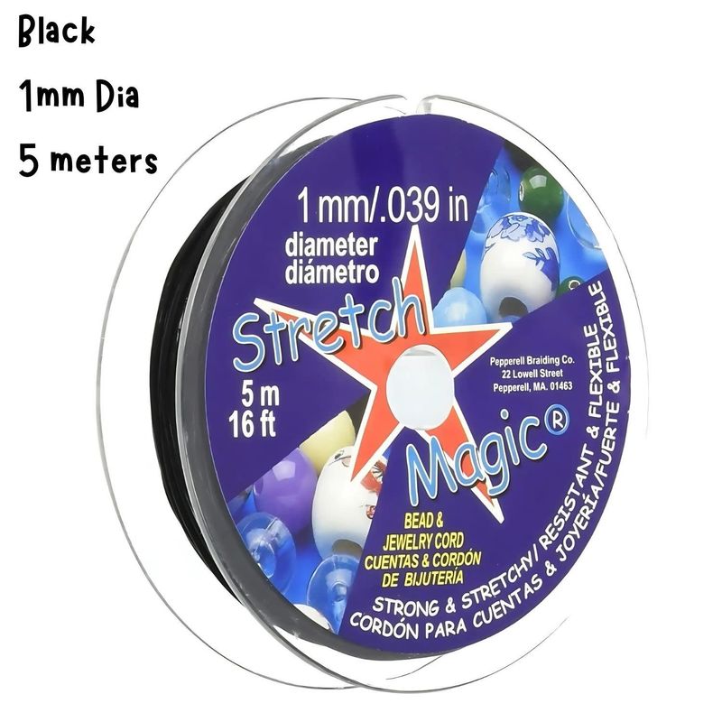 1mm Stretch Magic Jewelry Cord, Black, 5 Meters/16.4Ft, 28gms/1oz