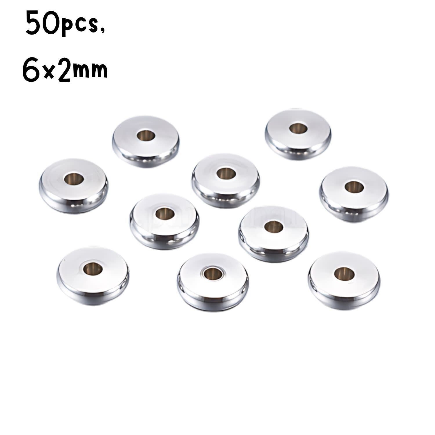 Stainless Steel Spacers Beads, 50pcs, 6x2mm Hole 2mm, 17gms/0.60oz