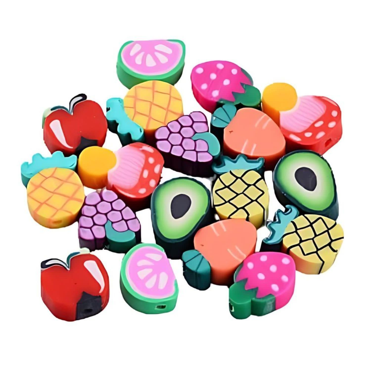 Fruits, Approx 32pcs, 8-14x9-12x4-5mm, Hole 1.4mm, Polymer Clay Beads, 21gms/0.74oz