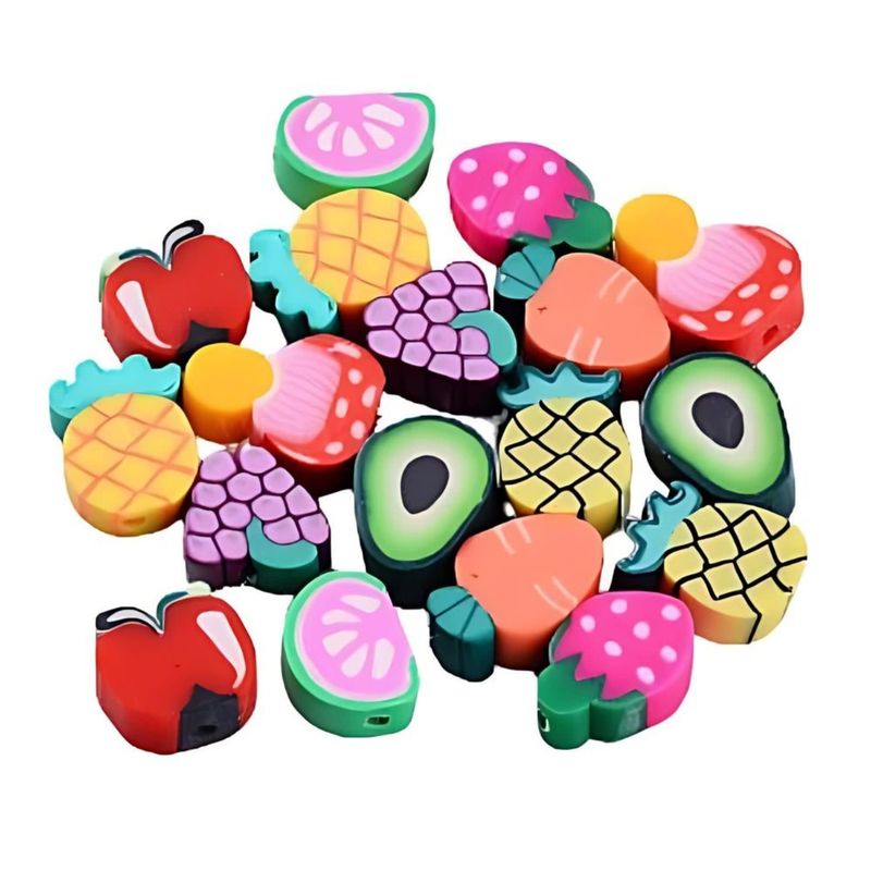 Fruits, Approx 32pcs, 8-14x9-12x4-5mm, Hole 1.4mm, Polymer Clay Beads, 21gms/0.74oz
